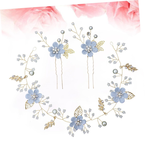 3 stk sett dekorative hårklipser pannebånd sett bryllup tiara dekor sett bryllup hodeplagg brud blomster hårnål tilbehør hodeplagg blå brud