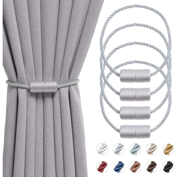 4 pakke 16" magnetiske gardinbindinger Håndlavet vævet reb til vinduesgardiner til hjemmet og kontoret (grå)