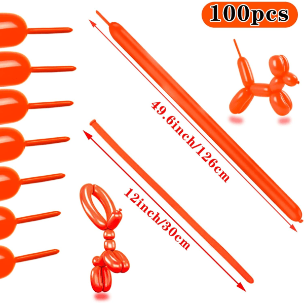 260 lange ballonger 100 pakke oransje vridende dyreballonger Fortykning av lateksmodellering Lange magiske ballonger for festdekorasjoner til dyremodeller