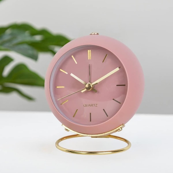 Analog väckarklocka med lampor, liten retro tyst väckarklocka student sängklocka lysande visarklocka, lämplig (rosa)