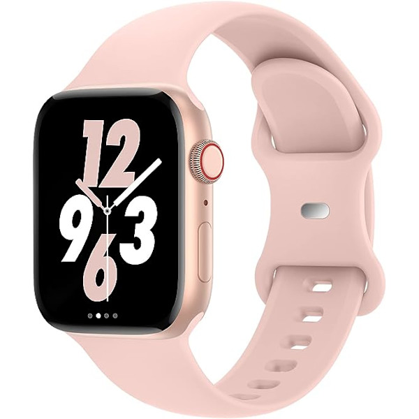 Bånd kompatibel med Apple Watch 38mm 40mm 41mm, myke silikon sportstilbehør erstatningsreimer for håndledd for kvinner og menn (rosa sand)