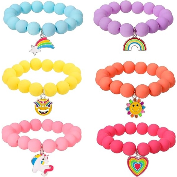 Unicorn Beads Anheng Armbånd for Kid Girl, 6PC, Rainbow Monster Solblomst Hjerte Meteor Charm Vennskapsarmbånd Good Friend Gift