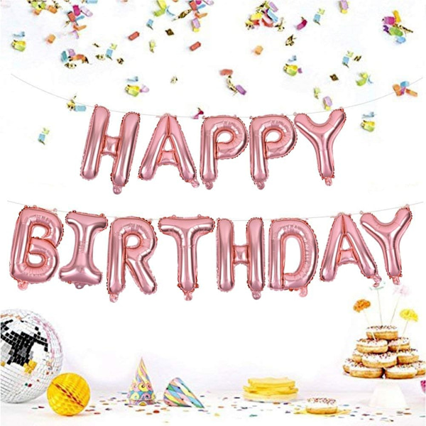 Rosegull Happy Birthday Ballonger Banner, 16 Tommers Mylar Folie Bokstaver Bursdagsskilt Banner Ballon Vimpel Gjenbrukbar Material