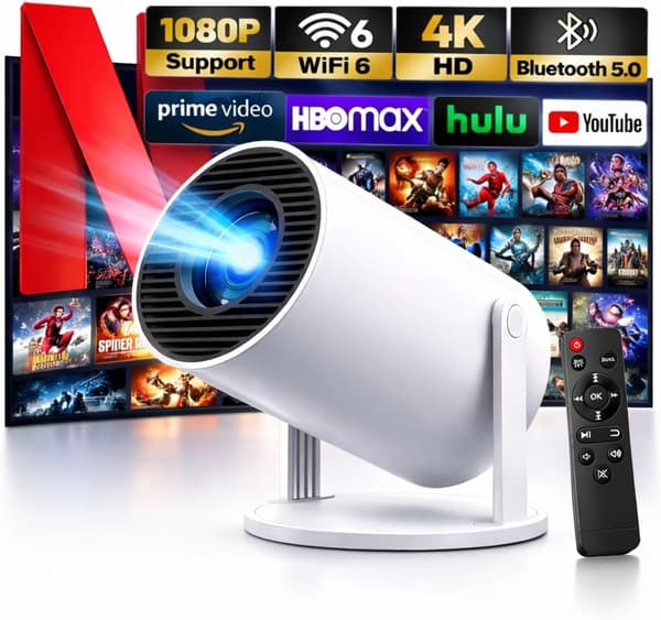 HY300 Projektor 2026 | Stöder 1080P med Android 14.0 – 20000 Lumen Smart Projektor & Native 720P Bärbar | Skärmspegling för iOS/Android Black