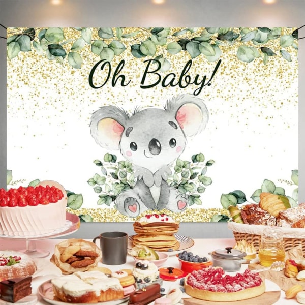 Koala Oh Baby Bakgrund Guld Eukalyptus Grönska Blad Baby Shower Bakgrunder Dekorationer Kön Avslöja Fest Banner Fotografi Bakgrund