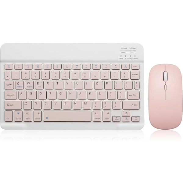 Bluetooth tangentbord och mus Combo Uppladdningsbar bärbar trådlös set för iPad Tablet Windows (10 tums rosa)