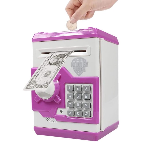 Sparegris Elektronisk Mini ATM til Børn Baby Legetøj, Sikker Møntbanker Penge Sparebøsse Adgangskode Lås til Børn, Drenge Piger Bedste Gave (Pink)