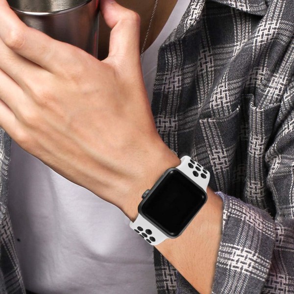 Kompatibel med Apple Watch Band Herre Damer, pustende Silikon Sport Erstatningsarmbåndsrem for størrelse: 42/44/45/49 mm/Hvit og svart