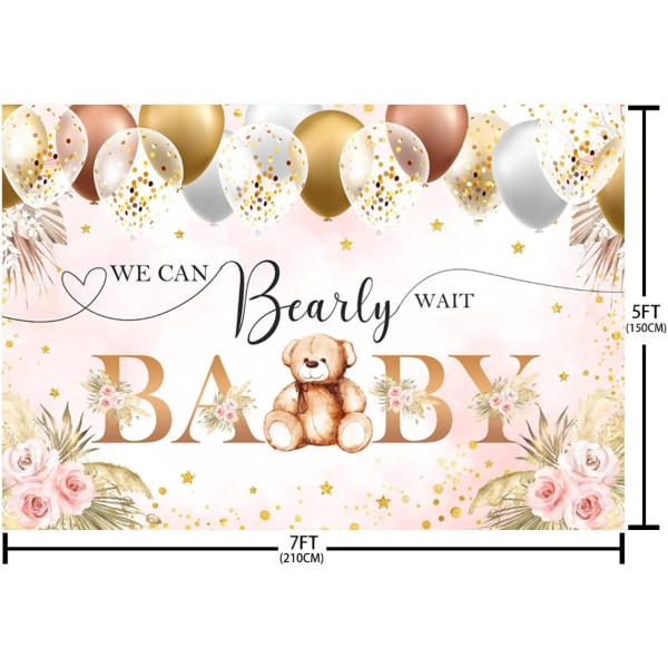 7x5ft Boho Bjørn Baby Shower Baggrund Brusebad Dekorationer Brune Balloner Blomster Boheme Tema Fotografi Baggrund Baby Shower Festartikler