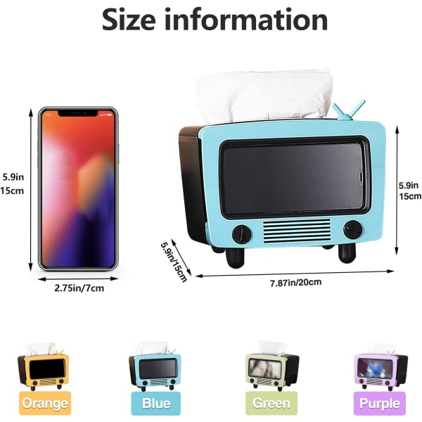 TV Tissue Box Multifunksjonell Kreativ Tissue Box Holder med mobilspor Vevsholder Hjem Stue Holder for baderomskontor (blå)