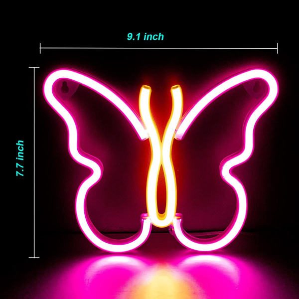 Butterfly Neon Lights til soveværelset, Light Up Sign Nyhed Cool til soveværelset, værelse, vægdekoration, bar, fest, jul, fødselsdag - Pink og varm sommerfugl