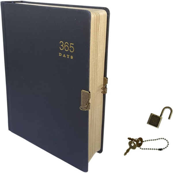 Vintage 365 journal med lås och nyckel A5 tom sida anteckningsbok svart inbunden dagbok dagbok för kvinnor, män, vuxna