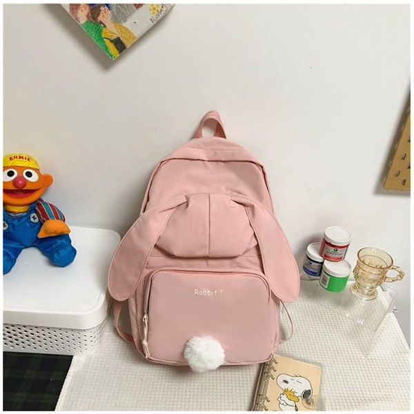 Kawaii Kanin Rygsæk med Søde Tilbehør Stor Kapacitet Rygsæk Unisex Stilfuld Rejsetaske Let Rygsæk (Pink)