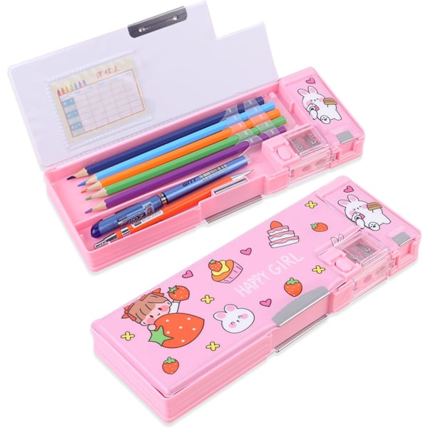 1 st pop-up multifunktions case, söt tecknad pennask organizer , bästa födelsedagspresenter för barn【Rosa jordgubbar】