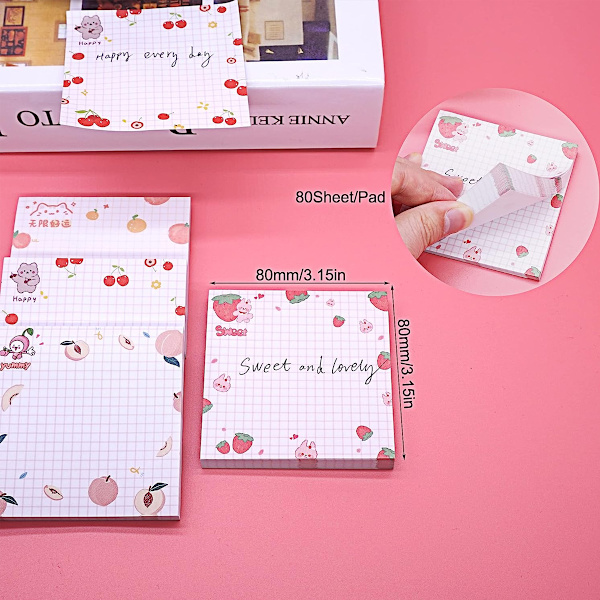Cute Post-it Notes, Reusable Kawaii Sticky Notes for Creative Minds, 80 Sheets per Pad, 4-Pack, Residue-Free Adhesive, Suitable for Various