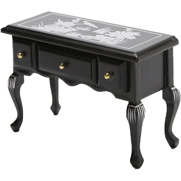 Dukkehus Sminkebord med Skuffe Træ Makeup Forfængelighed Skrivebord Miniature Soveværelse Møbler til Fe Have Mikro Landskab