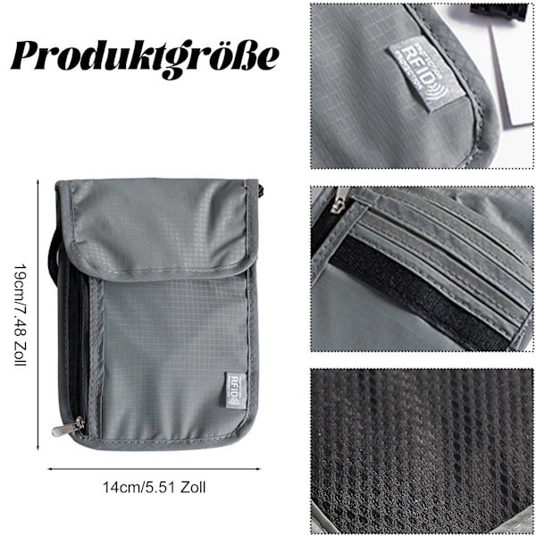 Halspose med brystlomme med RFID-beskyttelse, nylon brystlomme, vandtæt og let, unisex rejsetaske Tyverisikret paslomme Dark blue