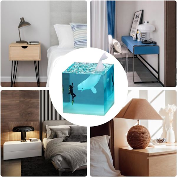 Kube LED-lampe, natlys i harpiks til skrivebordet, dekorative LED-lys til skrivebordet, stue, bogreol,A
