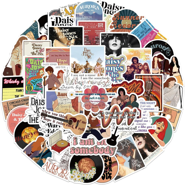 50 stk Daisy Jones Vinyl Stickers, Cool Trendy TV Show Vandtætte Decals til Laptop Guitar Skateboard Vandflasker Telefon Scrapbog Bil Bagage Bumper