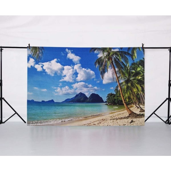 6x4ft Summer Tropical Beach Bakteppe Seaside Island Palmetrær Fotografi Bakgrunn for bilde Blå hav Himmel Solskinn Luau tema