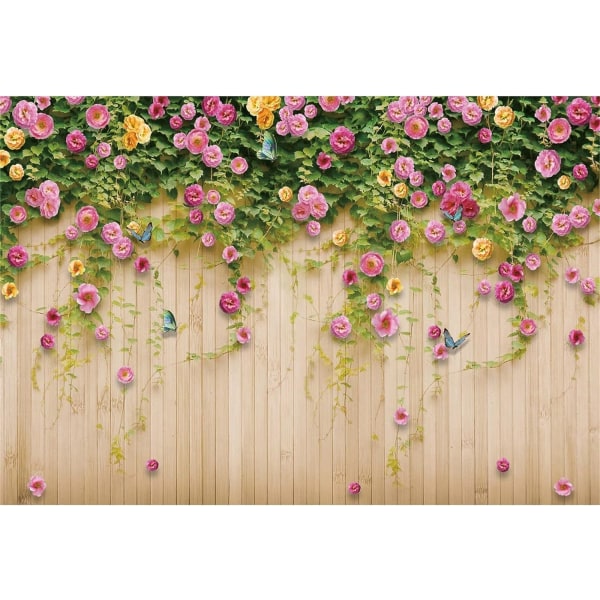 7x5ft Rose Wall Baggrund til Photoshoot Mand Kvinde Portræt Pink Blomster Gul Trævæg Fotografi Baggrund Festindretning