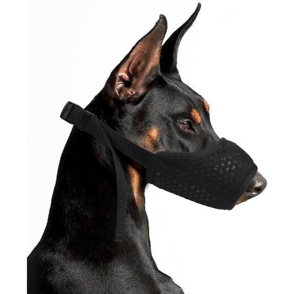 Hundnosparti, andningsbart mjukt nylon , justerbart mesh, mjukt hundmunkorg som tillåter flåsande och drickande (svart, L)