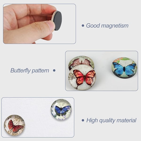 Magneettiset jääkaappitarrat, 12 kpl Lasia Värikkäät Perhonen Kuvio Jääkaapin Magneetti Valkotaulun Magneetti Tarrat Soveltuvat Jääkaapin Koristeluun 50 mm