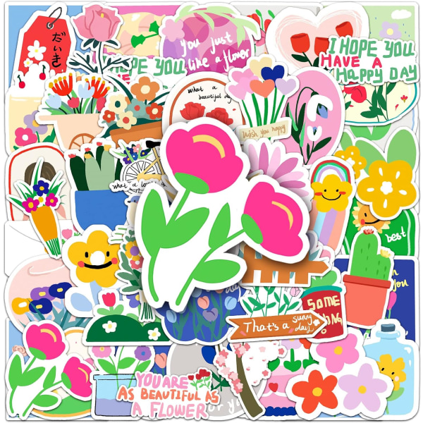 50 STK Flower Cartoon Plant Stickers PVC Vandtætte Stickers, Vandflasker Vinyl Stickers til Laptop, Skateboard, Bagage Decal, Motorcykel, Cykel