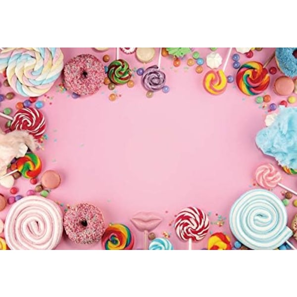 Candy Fotografi Bakgrund för Barnkalas Baby Shower Bakgrund Söt Rosa Vägg Klubba Godis Donut Barn Tårta Barnkalas