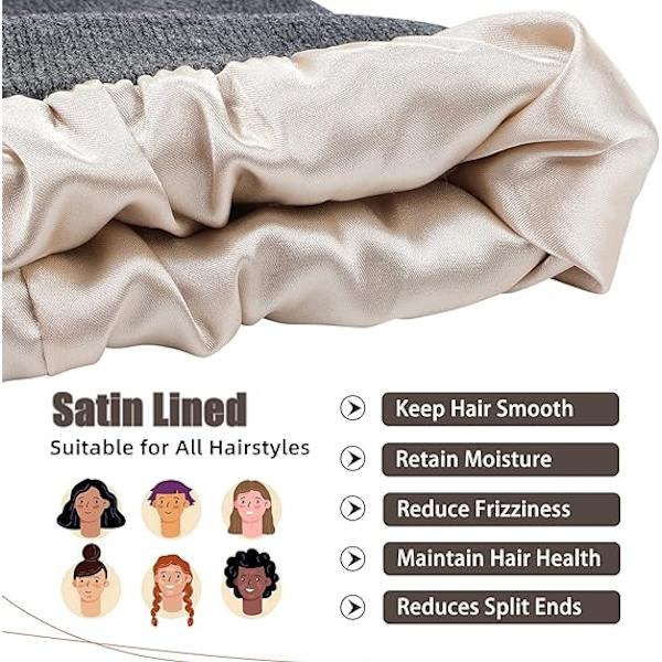 Dame Satin-foret Beanie for Kvinner Strikket Beanies Dame Vinter Beanies for Kvinner Hatter for Menn Mansjett Hodeskallelue