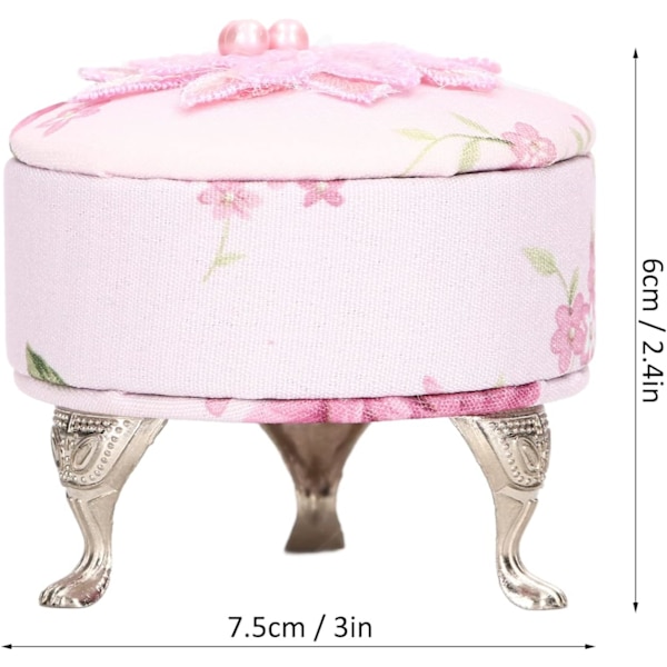 Dockhus Mini Pall Möbler Mjuk Tyg Öppningsbar Kåpa Spets Blomma Smycken Förvaringslåda Rosa, Dockhus Miniatyr Möbler Dockhus Tillbehör