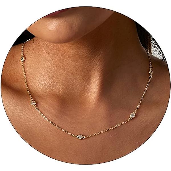 Diamanthalsband för kvinnor  Halsband 14k Guldpläterat Halsband Enkelt Diamant Choker Halsband för kvinnor Trendiga Smycken Gåvor till flickor