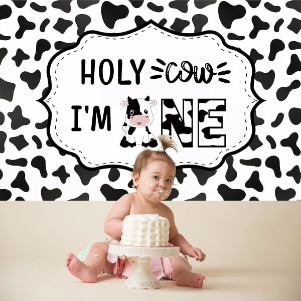 7x5Ft Holy Cow I'm One Bursdagsdekorasjoner for jente eller gutt Første bursdagsfestrekvisita Bakteppe Baby Shower Party Banner Polyesterstoff