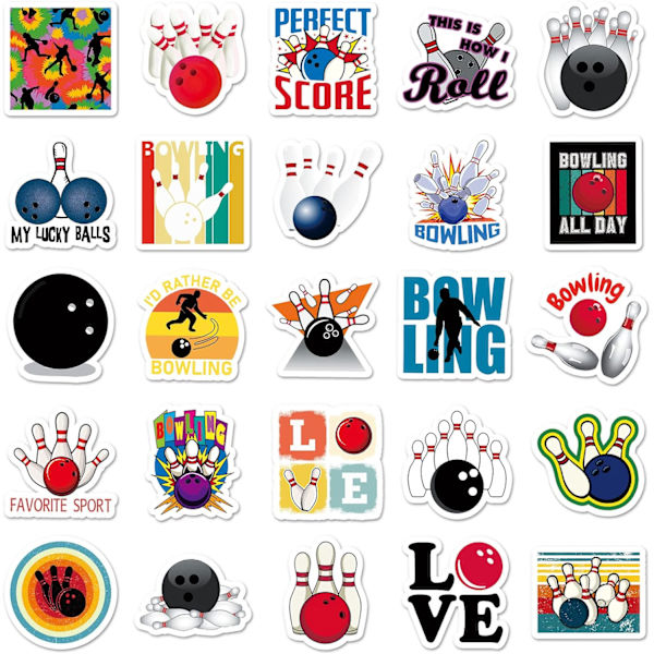 50 stk. bowling-klistermærker i vinyl, vandtætte klistermærker til bærbare computere, vandflasker, skateboard, computer, telefon, guitar, bat-klistermærker til børn og voksne