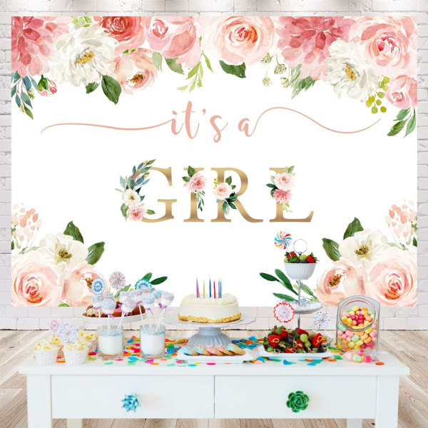 Baby Shower Baggrund til Pige Blomster Piger Babyshower Fotografi Baggrund 7x5ft Akvarel Blomster Pink