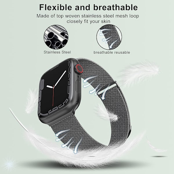 Kvinner og menn, rustfritt stål mesh loop magnetisk spenne erstatning for iWatch-bånd (45mm/44mm/42mm/49mm, regnbue).