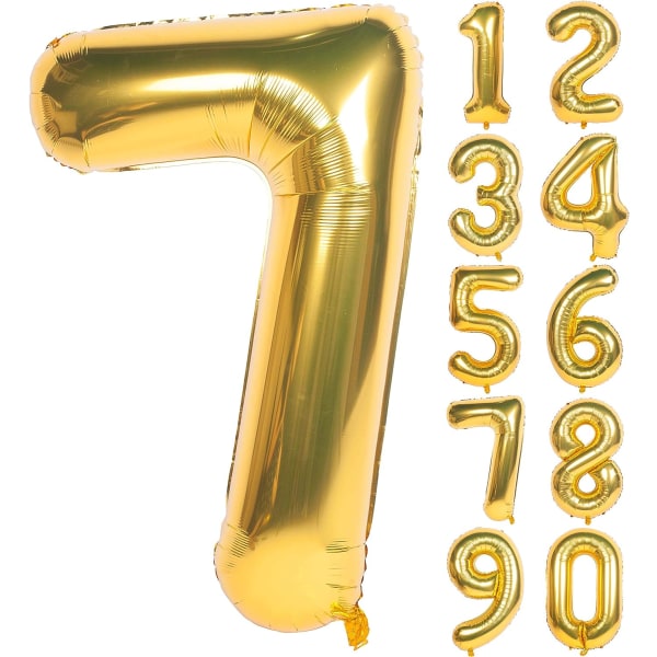 2 STK 40 tommer digitale heliumfolie fødselsdagsballoner guld nummer 7