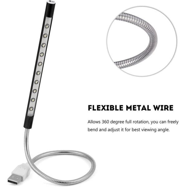 Let USB LED 5V 1W 10 LED Lang Gåsehals Touch Dimmer Lampe Bærbar Computer Tastatur Nattelys - Sort