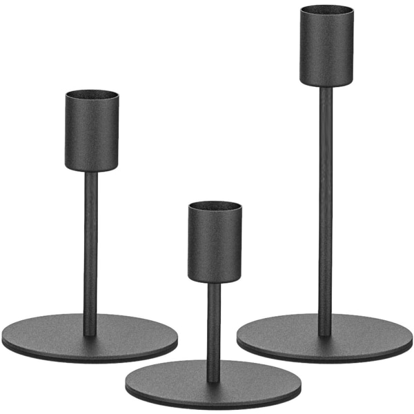 Korta svarta koniska ljushållare för ljusstake Ljus Set med 3 kandelabrar med järn-0,8" diameter Idealisk för mittpunkten på bordet