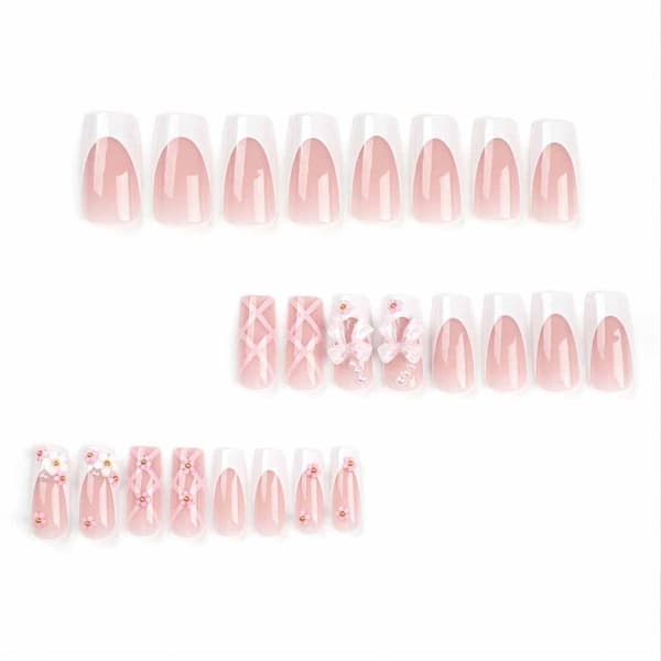 Press on Nails Medium Long Rhinestone Pink Fake Nails Square Bling Glossy Artificial Nails
