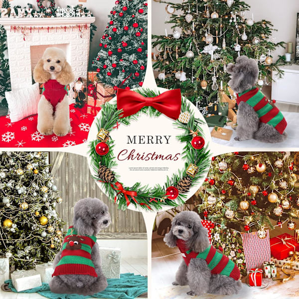 Hund Katt Jultröja Pojke Flicka Ful Ren Jul Husdjurskläder Valpdräkt Nyårsgåvor för Hundkläder (XL, Röd Grön Randig Ren)