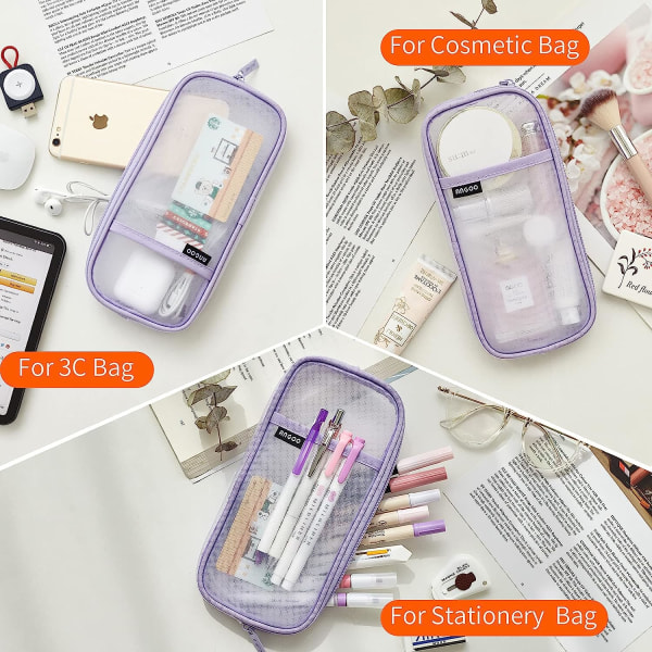 Grid Mesh case vetoketjulla kirkas kosmetiikkalaukku Monikäyttöinen matkakoulu teinityttöjen läpinäkyvä kiinteä laukku Adlutsille (violetti)