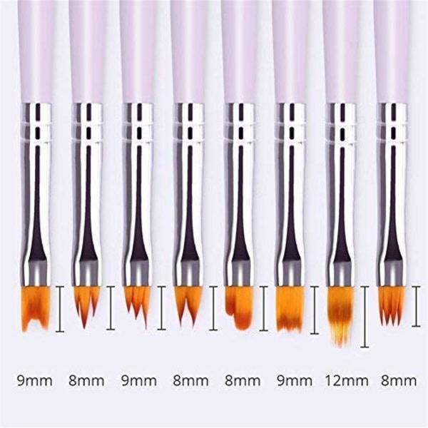 8 stk neglebørstepenn i premium trehåndtak, gradientmaling penselsett UV-gel blomst tegnepenn lilla trehåndtak manikyr neglekunst polering penn verktøy