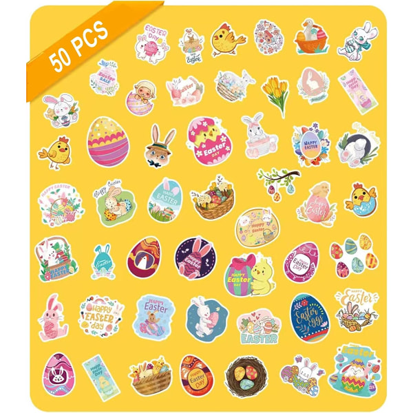 50Pcs Easter stickers waterproof vinyl eggs for children, teenagers and adults Bunny stickers laptop kettle mobile phone suitcase decals