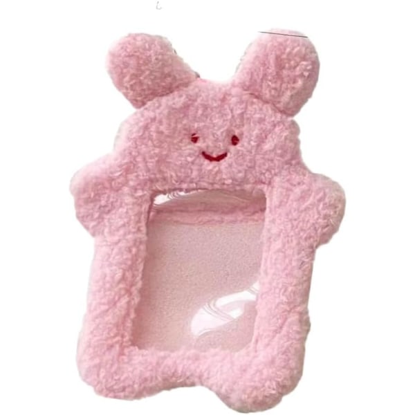 Tecknad plysch fotokortshållare med nyckelringhänge Kawaii Cat Cute Card Sleeve Student (rosa)