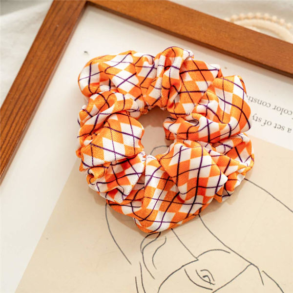 Fløjls Halloween Hår Scrunchies Gule Hårbånd Ternet Hår Tilbehør, Ternet Scrunchies Gingham Hårbånd Til Kvinder Piger (4PCS)