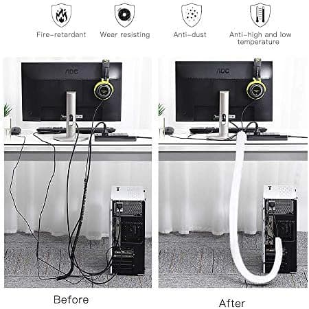 AGPTEK Cable Protector, Self-Closing Cable Sleeve, Woven and Cut Cable Sheath, Flexible 3m, Diameter 12-20mm, Hide in Desk, TV, Floor, White