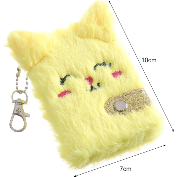 Pocket Notebook, Plush Notebook, 80 Pages Pendant Keychain Pocket Size Cute Cat Journal Book for Girls Yellow