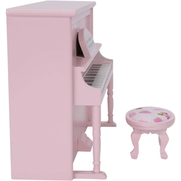 1:12 Mini Upright Piano, Dollhouse Träpiano med pall Verklighetstrogna minihusmodelltillbehör Sportinggoods Docktillbehör (Rosa £)