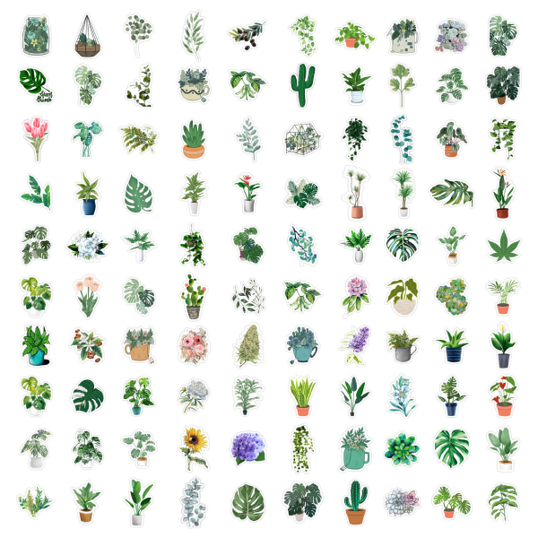 100st gröna växtklistermärken, dekaler för krukväxter med blommor, klistermärken för bärbar dator Vattenflaskor Telefon Datordekal